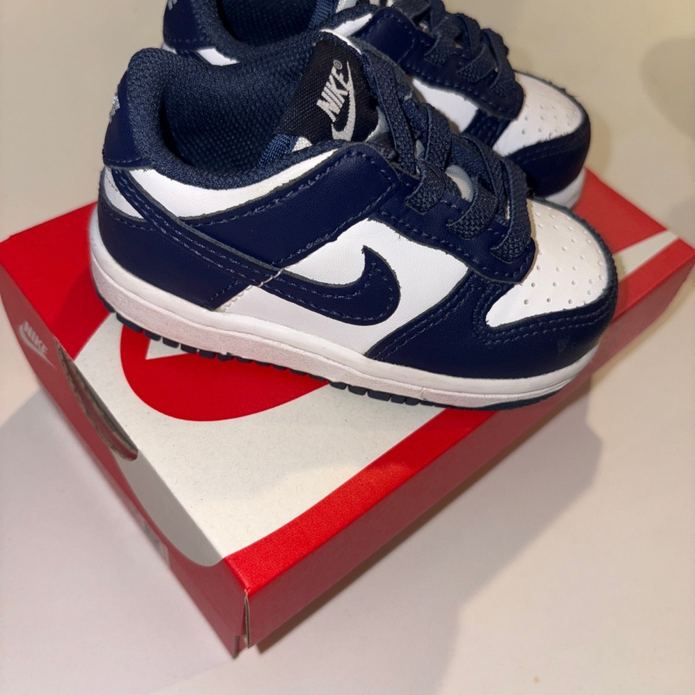 Toddler Nike Dunk Low Navy & White - 5C